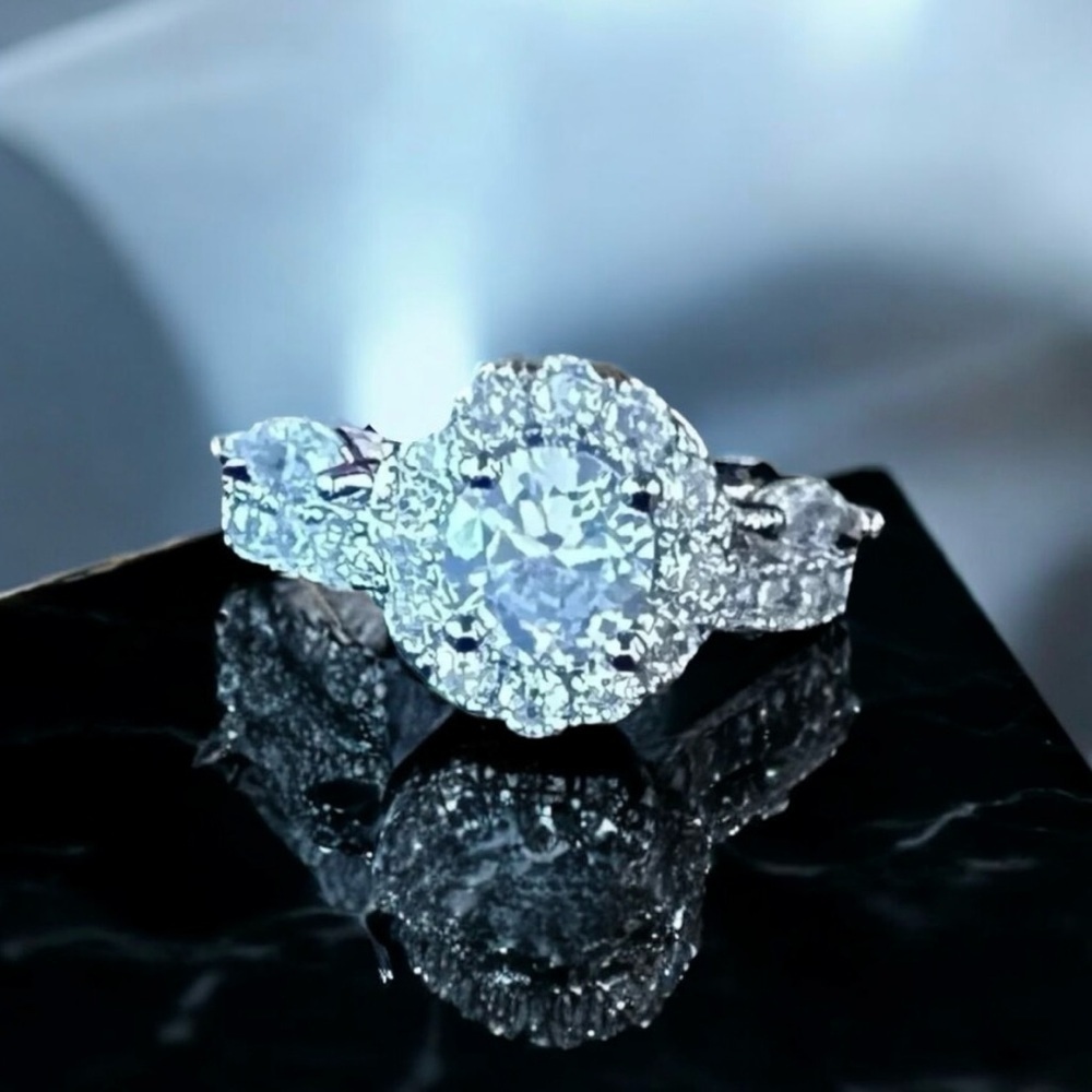 🆕 Piatella ring,1/2 carat round cut, accents, 14k white gold plated setting